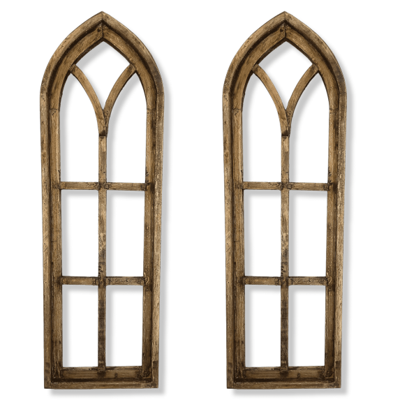 36" X 12" Farmhouse Rustic Wooden Wall Window Arches Rustic Brown Dandelion - Wood Window