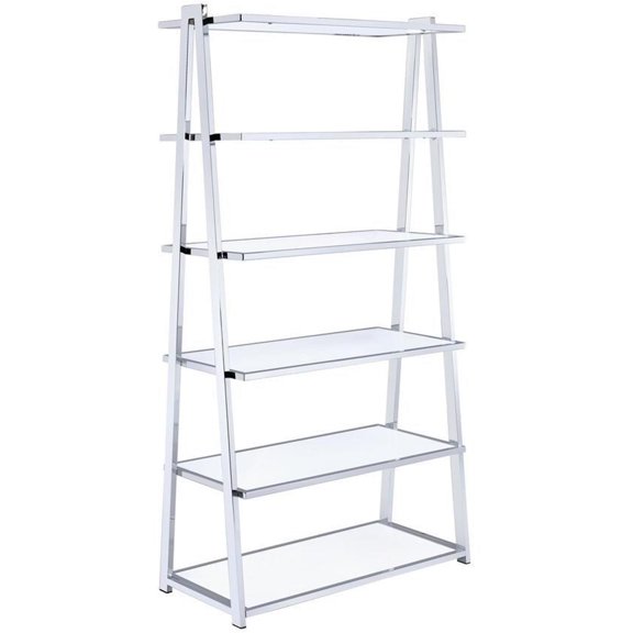 36" X 16" X 71" White High Gloss And Chrome Bookcase