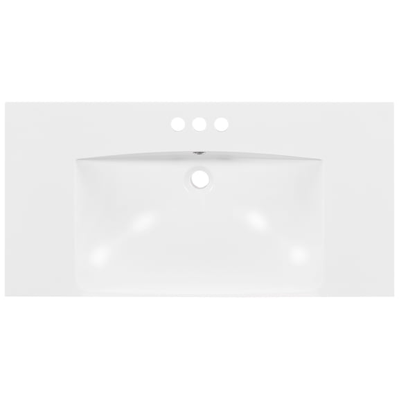 36" X 18" Rectangular Bathroom Sink Only - 3 Hole Resin Vanity Top with 4" Faucet Spacing, White (Faucet & Cabinet Not Included)