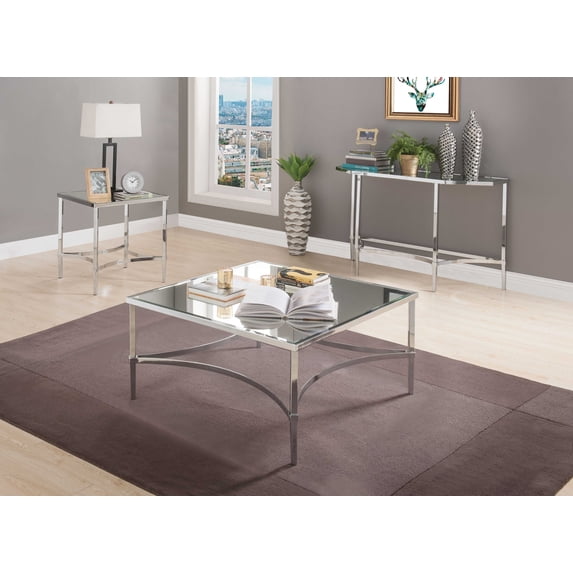 36" X 36" X 18" Chrome And Mirrored Coffee Table