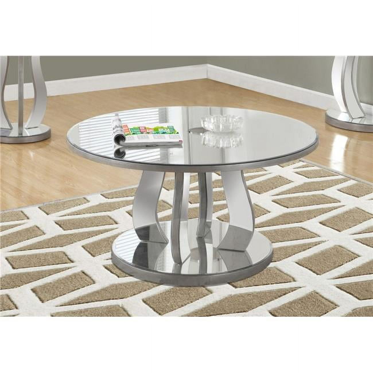 Luxurious 36" Round Silver Mirror Top Coffee Table