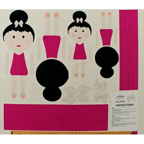 36" X 44" Doll Panel Daisy Play Doll Dolly Sew A Doll DIY Pink Girls Kids Stuffed Toys Top Knot Doll Novelty of the Month Cotton Fabric Panel (P9004-DAISY)