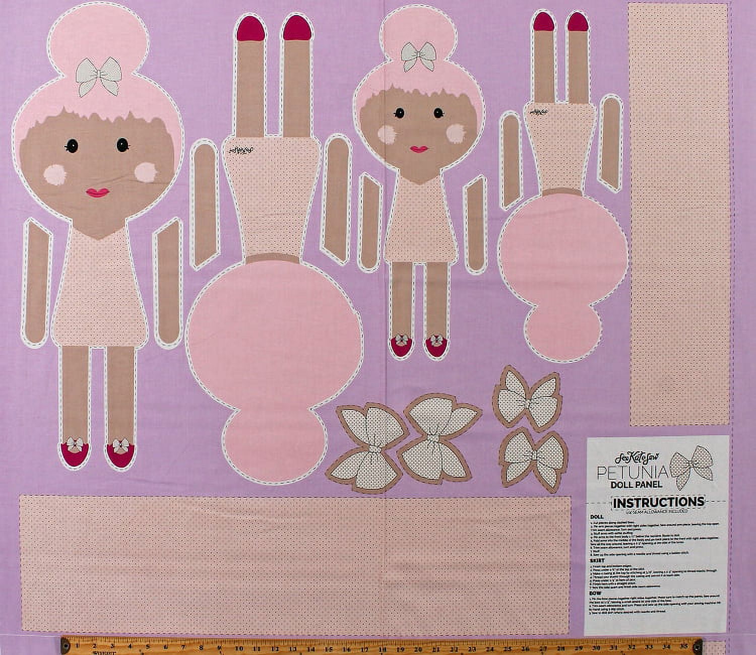 36" X 44" Doll Panel Petunia Play Doll Dolly Sew A Doll Pink Purple