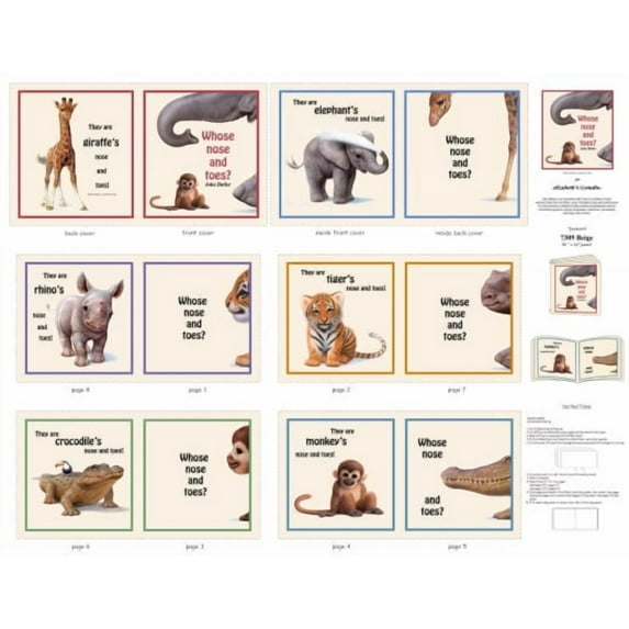 36" X 44" Panel Baby Safari Animals Children's Soft Book Kids African Whose Nose & Toes Beige Cotton Fabric Panel (7309BEIGE)