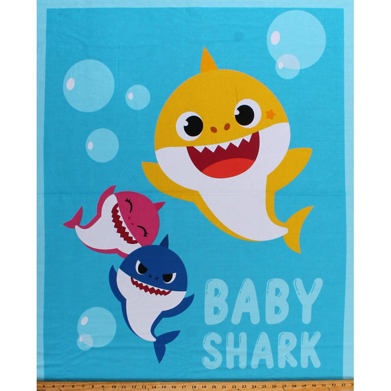 36 X 44 Panel Baby Shark Family Sharks Fish Animals Ocean Kids Multicolor  Cotton Fabric Panel (74362-A620715)