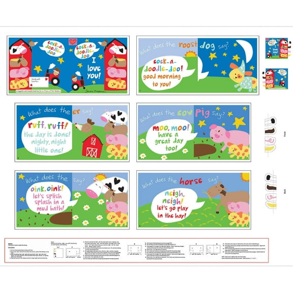 36" X 44" Panel Barnyard Farm Animals Animal Sounds Books Children Cotton Fabric Panel (5531P-1)