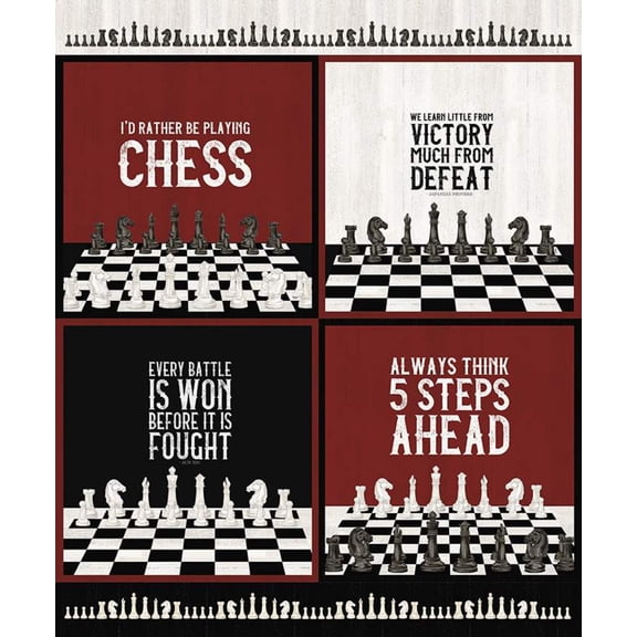 36" X 44" Panel Chess Pieces Boards Games Sayings Phrases Strategy I'd Rather Be Playing Chess Cotton Fabric Panel (P11264-Panel)