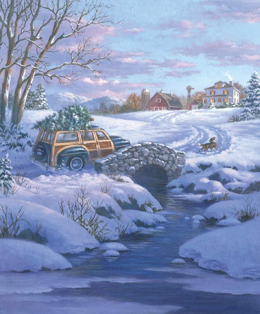36" X 44" Panel Christmas Winter Seasonal Holiday A Classic Christmas Blue Cotton Fabric Panel (P9543)