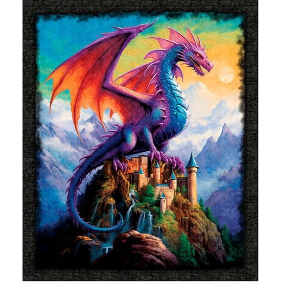36" X 44" Panel Dragon's Song Dragons Mountains Wings Castles Mythical Quilting Treasures Cotton Fabric Panel (2600-31148-X)