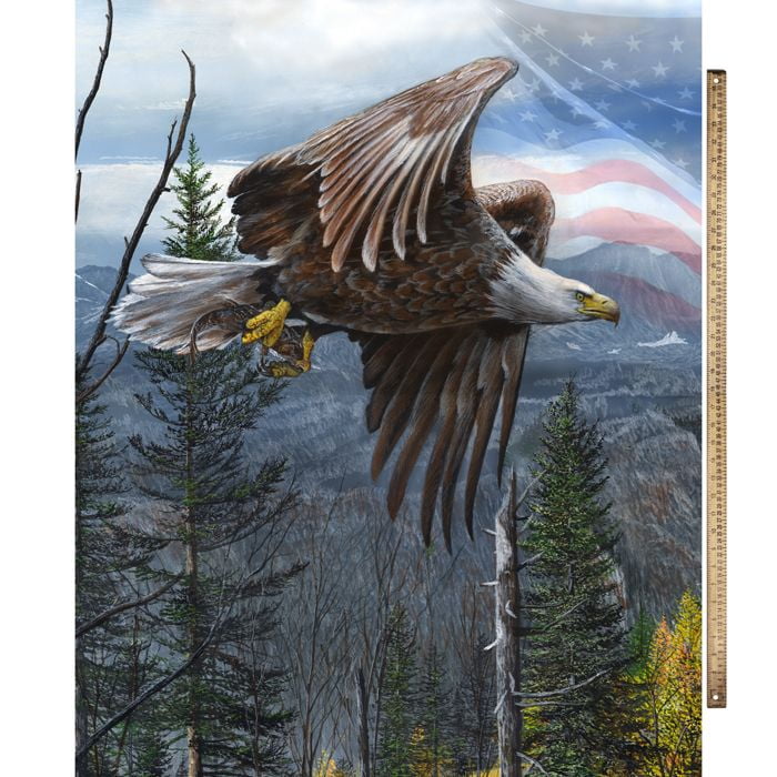 36" X 44" Panel Eagles Forests Woods Nature May Freedom Forever Fly David Textiles Multicolor Cotton Fabric Panel (BW-0021-4C)