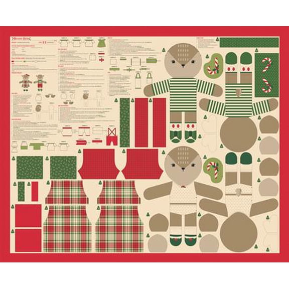 36" X 44" Panel Holiday Cheer Christmas Kids Stuffed Toy Moda Fabrics Cotton Fabric Panel (20979-11)