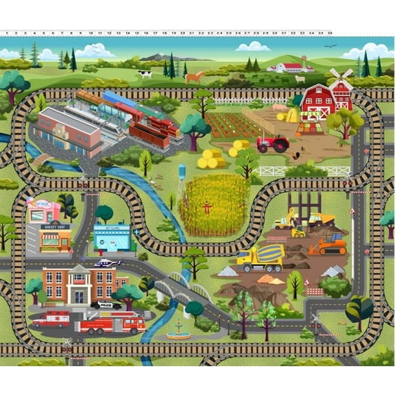 36" X 44" Panel Let's Go! Digital Play Mat Train Cotton Fabric PanelD456.28