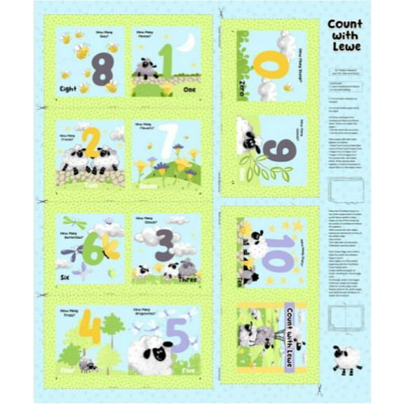 36" X 44" Panel Lewe the Ewe Soft Book Kids Numbers Cotton Fabric Panel D478.85