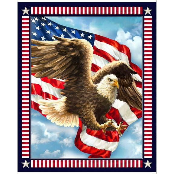 36" X 44" Panel Liberty Eagle American Flag Independence Day Patriotic USA Cotton Fabric Panel (PANELDG-CD3190-USA)