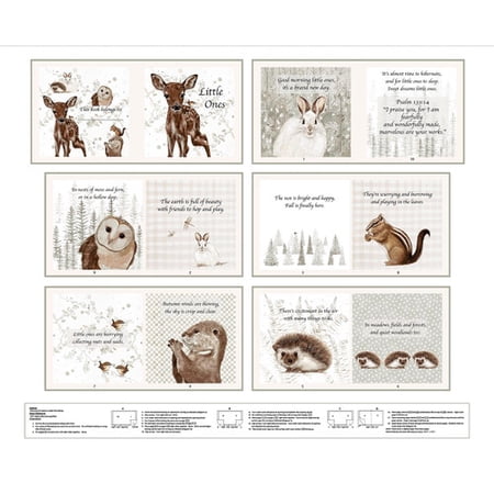 36" X 44" Panel Little Ones Book Panel Little Readers Squirrel Hedgehog Animal Off- White Henry Glass Cotton Fabric Panel (457P-39)