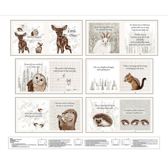 36" X 44" Panel Little Ones Book Panel Little Readers Squirrel Hedgehog Animal Off- White Henry Glass Cotton Fabric Panel (457P-39)