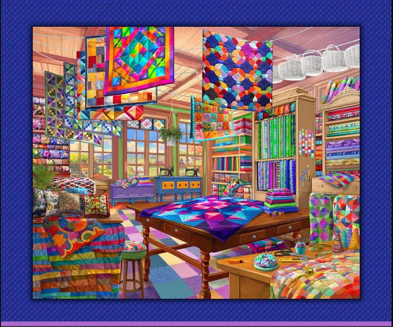 36" X 44" Panel Love of Quilting Quilts Sewing Machines Scene P&B Textiles Cotton Fabric Panel (05994-PA)