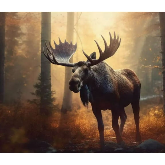 36" X 44" Panel Moose in the Woods Wildlife Woodland Animals Cotton Fabric Panel (133143)