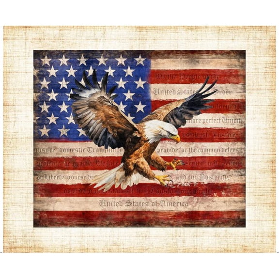 36" X 44" Panel Patriot American Eagle Constitution Words United States Flag Quilting Treasures Multicolor Cotton Fabric Panel (2600-30929-X)