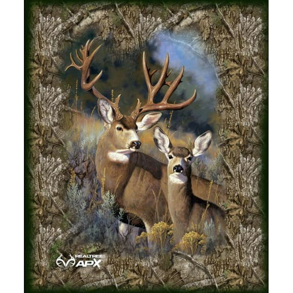 36" X 44" Panel Real Tree Apex Panel Deer Doe Woods Hunting Nature Wildlife Officially Licensed by Sykel Enterprises Cotton Fabric Panel (10532)