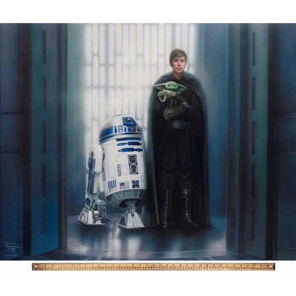 36" X 44" Panel Star Wars In Good Hands Luke Skywalker R2-D2 Universe Grogu Officially Licensed by David Textiles Cotton Fabric Panel (ST-1043-3C)