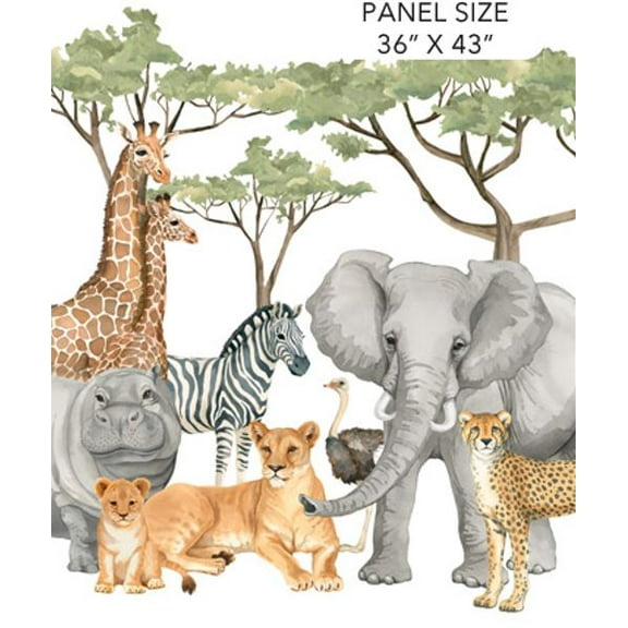36" X 44" Wild One African Animals Safari Wildlife Savannah Northcott Cotton Fabric Panel (DP27685-10)