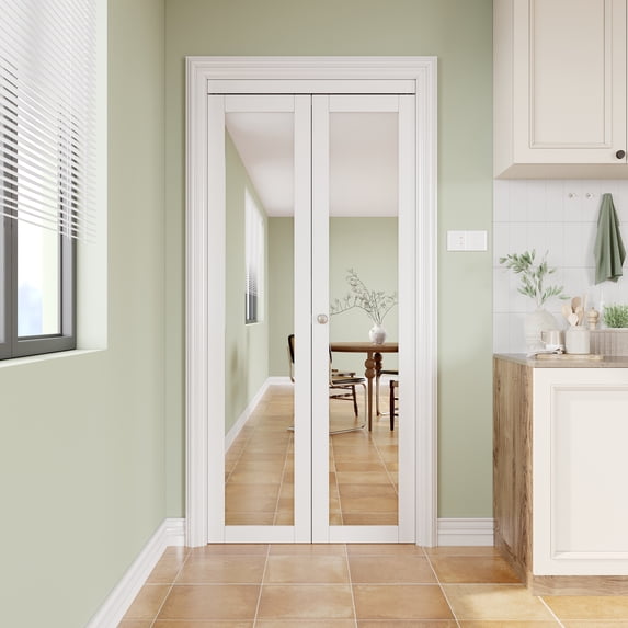 36" X 80" 1-Lite Mirrored Door Solid Manufactured Wood Bi-Fold Door with Installation Hardware Kit