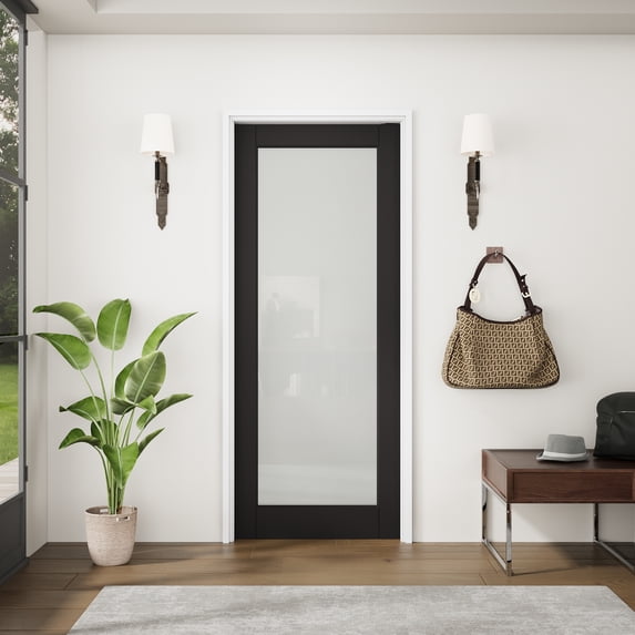 36" X 80" Black 1-Lite Frosted Glass Solid Core Sliding Interior Pocket Door
