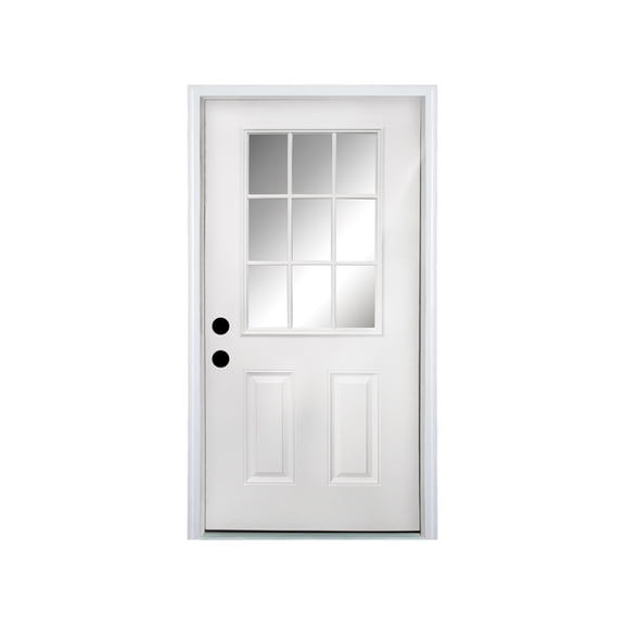 36 X 80 Fiberglass Entry Door, 4-9/16 In. New Packaging Vinyl Frame,9 Lite Low-E Glass - Primed Front Door For Home'S Front Entrance, Right Hand Inswing, White Oak Wooden Grain Knock-Down Door