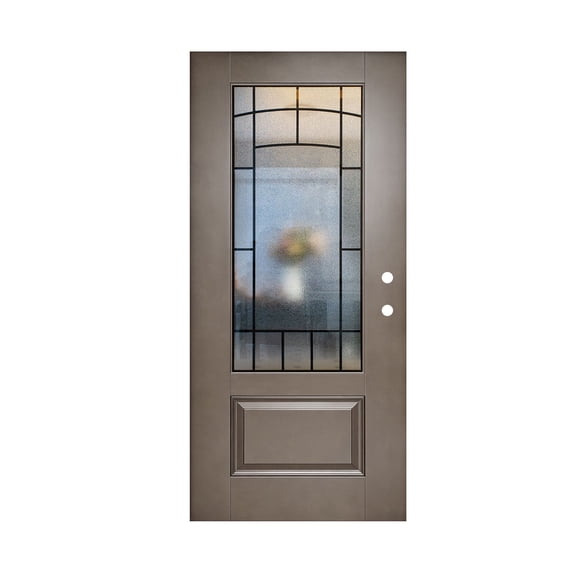 36 X 80 Fiberglass Entry Door Slab Only,Left Hand Inswing Fiberglass Front Door Slab ,Brown 3/4 View Cloud-Pattern Glass Door Slab
