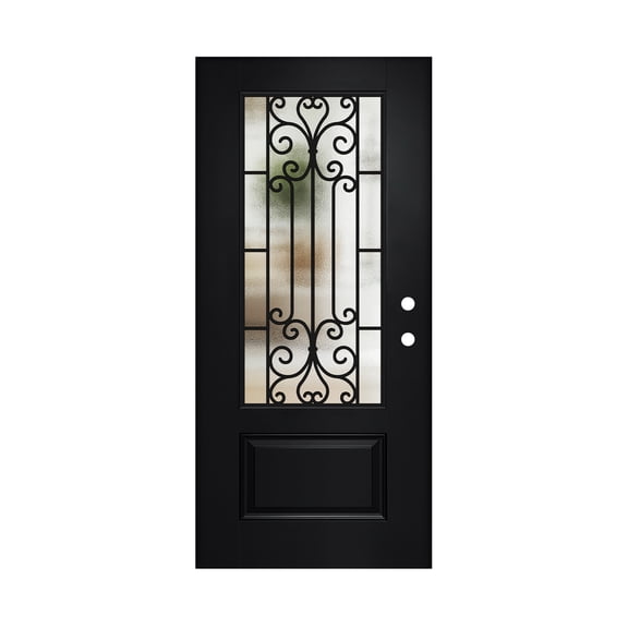 36" X 80" Linear Textured Entry Door Slab Only With 3/4 Lite Wrought Iron Glass And Low-E Glass,Left Hand Inswing