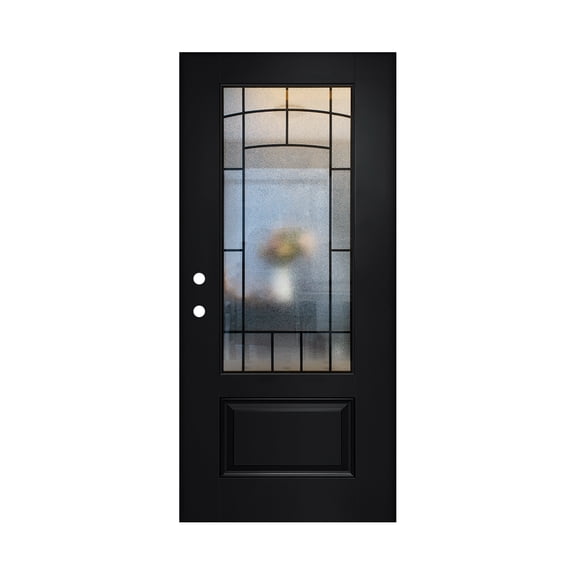 36 X 80 Smooth Fiberglass Entry Door Slab Only,Right Hand Inswing Black Fiberglass Front Door Slab ,Black 3/4 View Cloud-Pattern Glass