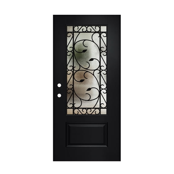 36" X 80" Textured Fiberglass Entry Door Slab Only With 3/4 Lite Wrought Iron And Low-E Glass,Right Hand Inswing