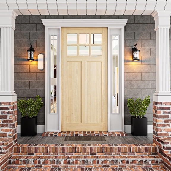 36" X 80" Unfinished Pine Solid Core 2-Grid Transparent Clear Glass Panel Front Door With < Inswing >Jamb Kit