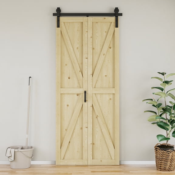 36" X 84" Pine Solid Core Wood Unfinished K Bi-Fold Barn Door With Installation Hardware Kit