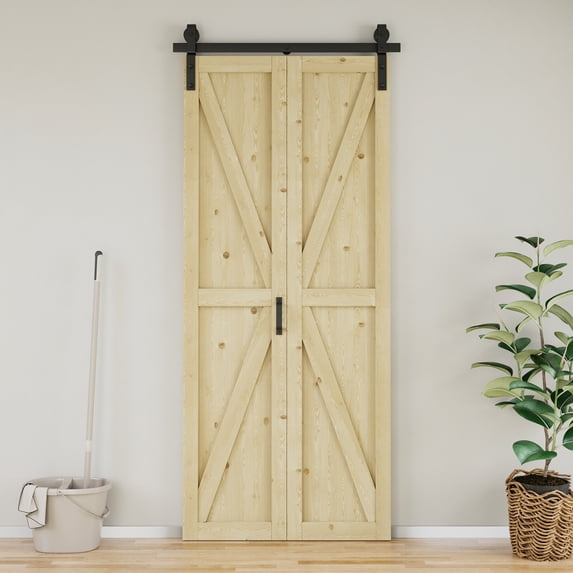 36" X 84" Pine Solid Core Wood Unfinished K Bi-Fold Barn Door With Installation Hardware Kit