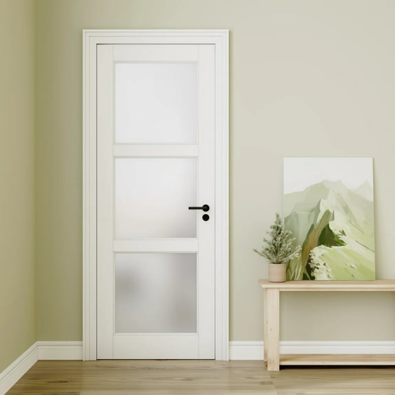 36" X 96" 3-Lite Frosted Glass Solid Core Door Slab - Solid Manufactured Wood White Primed Standard Size Interior