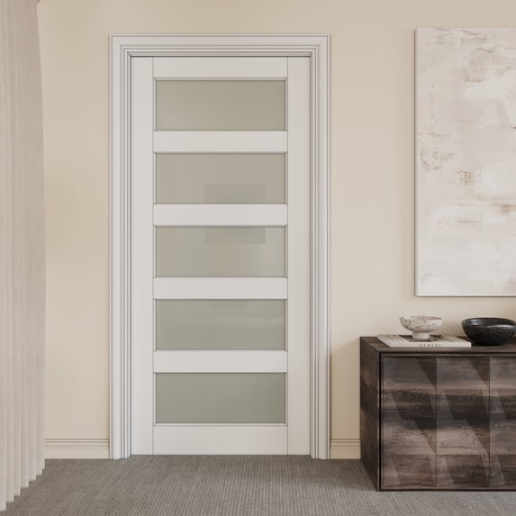 36" X 96" Interior Sliding Pocket Doors 5 Lite Tempered Frosted Glass Sliding Door With Hardware & Soft Close