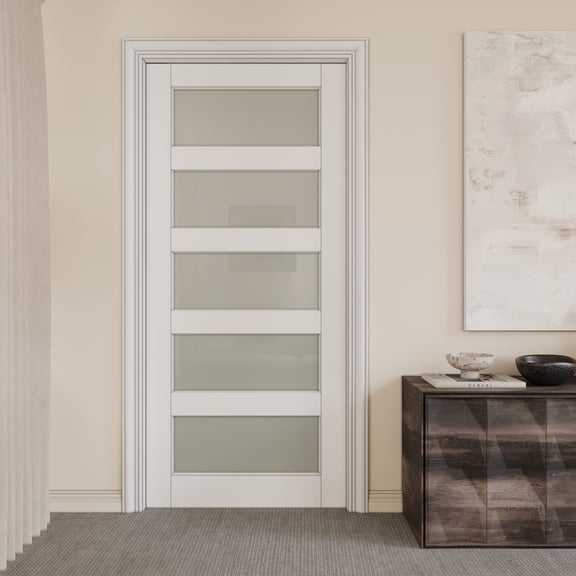 36" X 96" Interior Sliding Pocket Doors 5 Lite Tempered Frosted Glass Sliding Door With Hardware & Soft Close