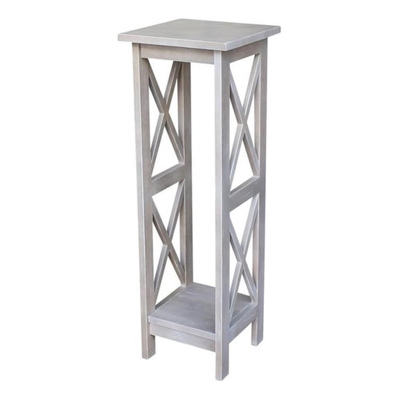 Solid Wood 36" X-Sided Plant Stand in Washed Gray Taupe