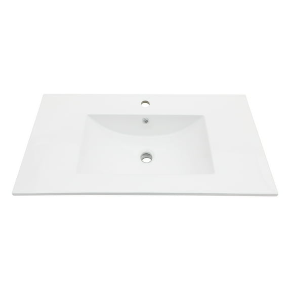 36"X18" White Ceramic Vanity Top with Sink - Single Faucet Hole & Overflow, Rectangular Bathroom Countertop