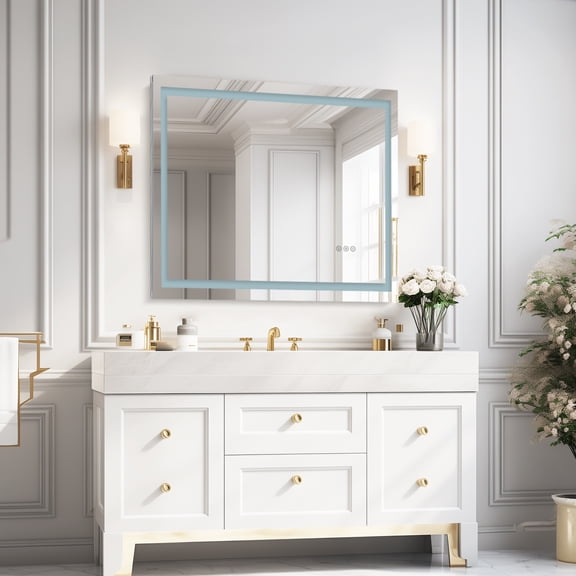 36"X36" Frameless Bathroom LED Mirror,Anti-Fog,Dimmable,Wall Mounted Horizontal/Vertical Lighted Mirror,LED Vanity Mirror