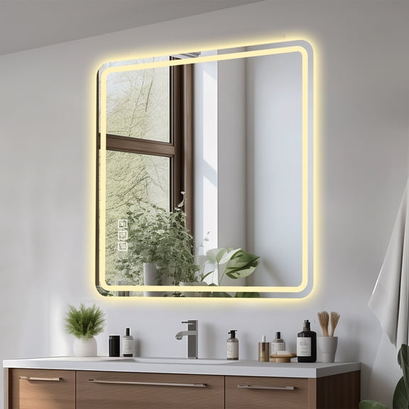36"X36" LED Bathroom Mirror, Anti-Explosion Glass, Rust-Resistant, Anti-Fog Features, Tri-Color Changing, Ideal for All Bathroom Decors, A Must-Have Bathroom Accessory