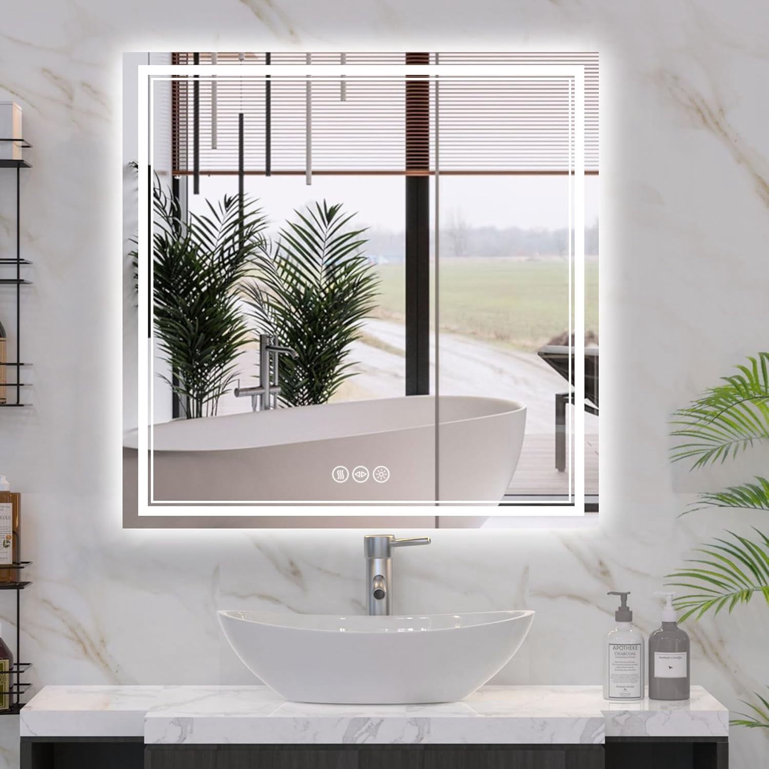 36''X36'‘ LED Bathroom Mirror with Lights Backlit + Front Lit, Lighted Mirrors for Bathroom Wall Anti-Fog, Dimmable, Lighted Bathroom Vanity Mirror Memory Function, HD Tempered Glass