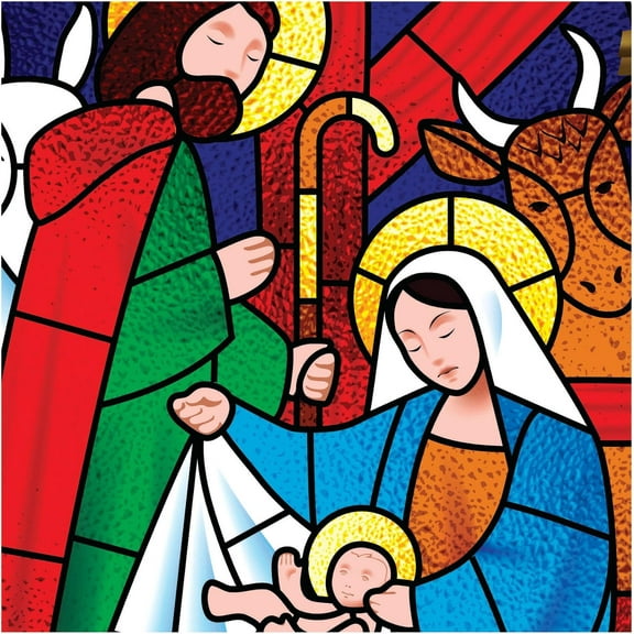 36" XL Nativity Window Cling - Christmas Decal Clings for Glass - Holiday Window and Door Decoration Decor - Reusable and Non-Adhesive Stickers. Made in America.