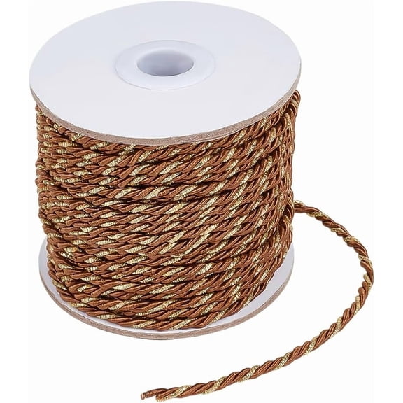36 Yards 3-Ply Twisted Cord 3mm Metallic Rope Brown Decorative Cord Shiny Silk Rope String Honor Cords for DIY handcrafting