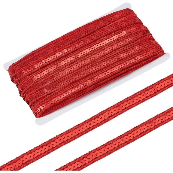 36 Yards Red Polyester Sequins Braid Trim Flat Glitter Ribbon Paillette Sequins Lace Trim for Sewing DIY Crafts Dress Costume Home Wedding Party Decorative