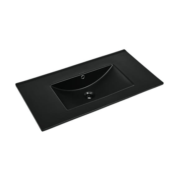 36" Zero Hole Vanity Sink Top in Glossy Black