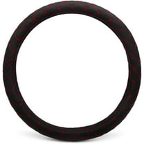 36 cm Outer Dia Black Faux Leather Red Quilted Stitch Pattern Car Truck Steering Wheel Cover