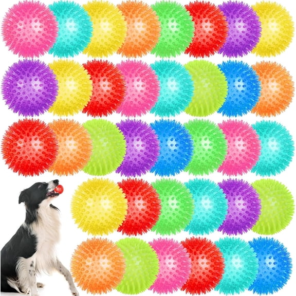 36 count 2.5 in Squeaky Balls Spiky Balls for Durable High Bounce TPR Fetch 9 Colors Water Toys for Small Medium Dogs Aggressive Chewers Clean and